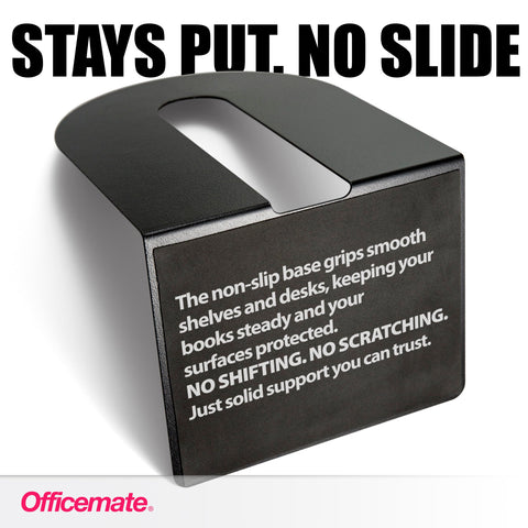 Officemate bookends feature steel ribbed construction for sturdy support.