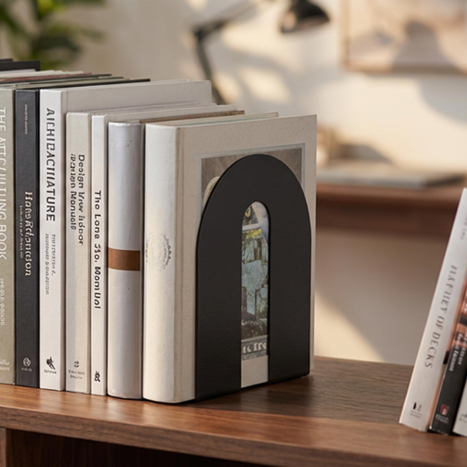 Officemate bookends feature non-slip feet protecting surfaces from movement.