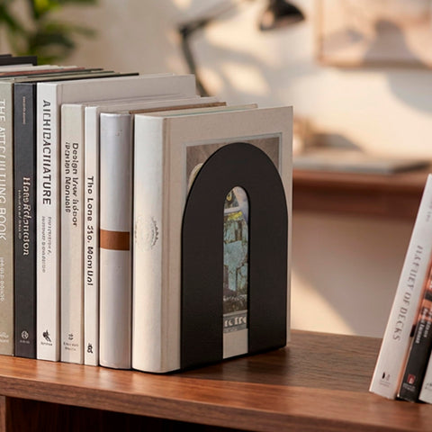 Officemate bookends feature non-slip feet protecting surfaces from movement.