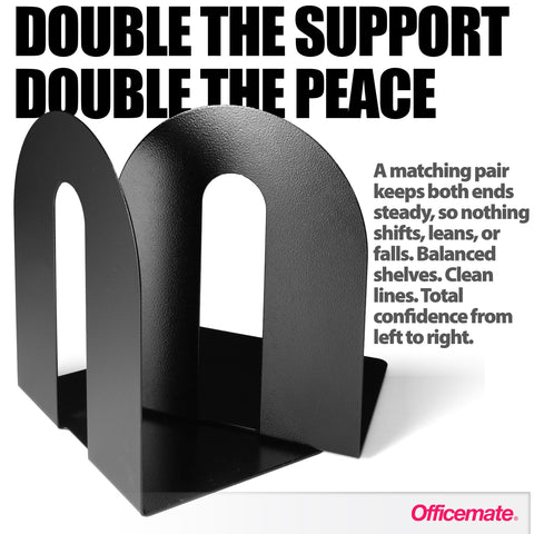 Officemate two-pack provides balanced support across shelves for tidy displays.