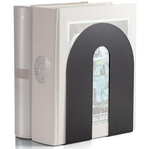 Officemate bookends with weighted base keep books upright on a desk for stability.