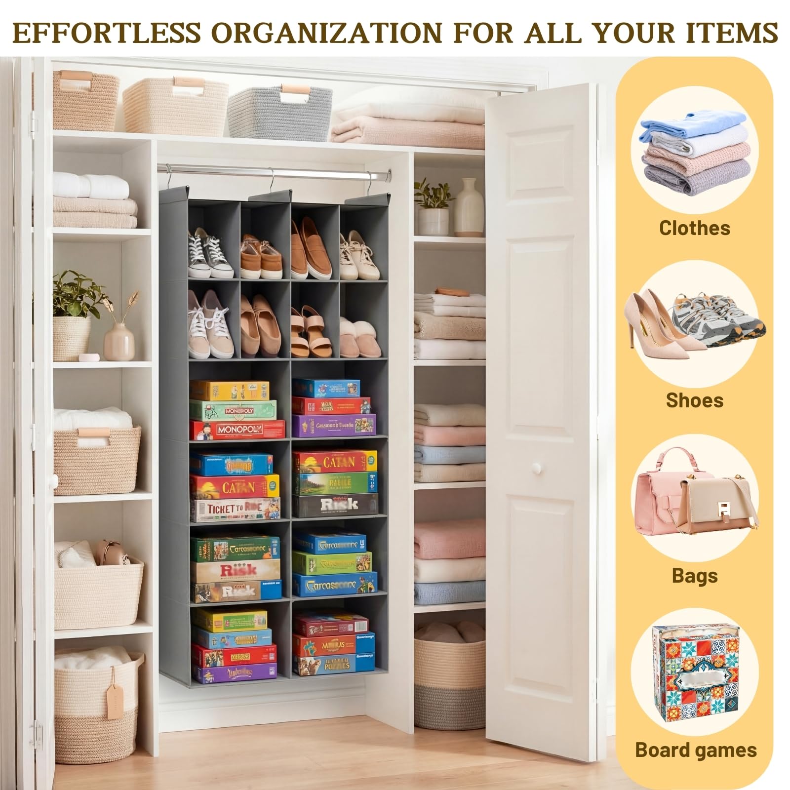 Ofiray-home with 3 sturdy hooks keeps organizer securely in place.