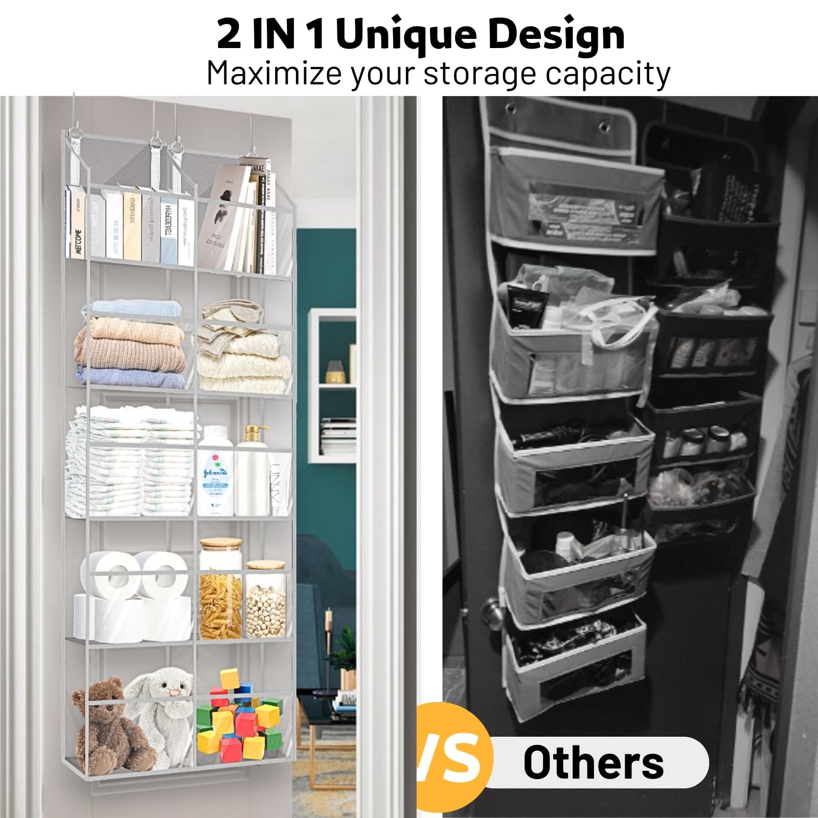 Ofiray-Home 50lb capacity door organizer supports heavier items without tilting