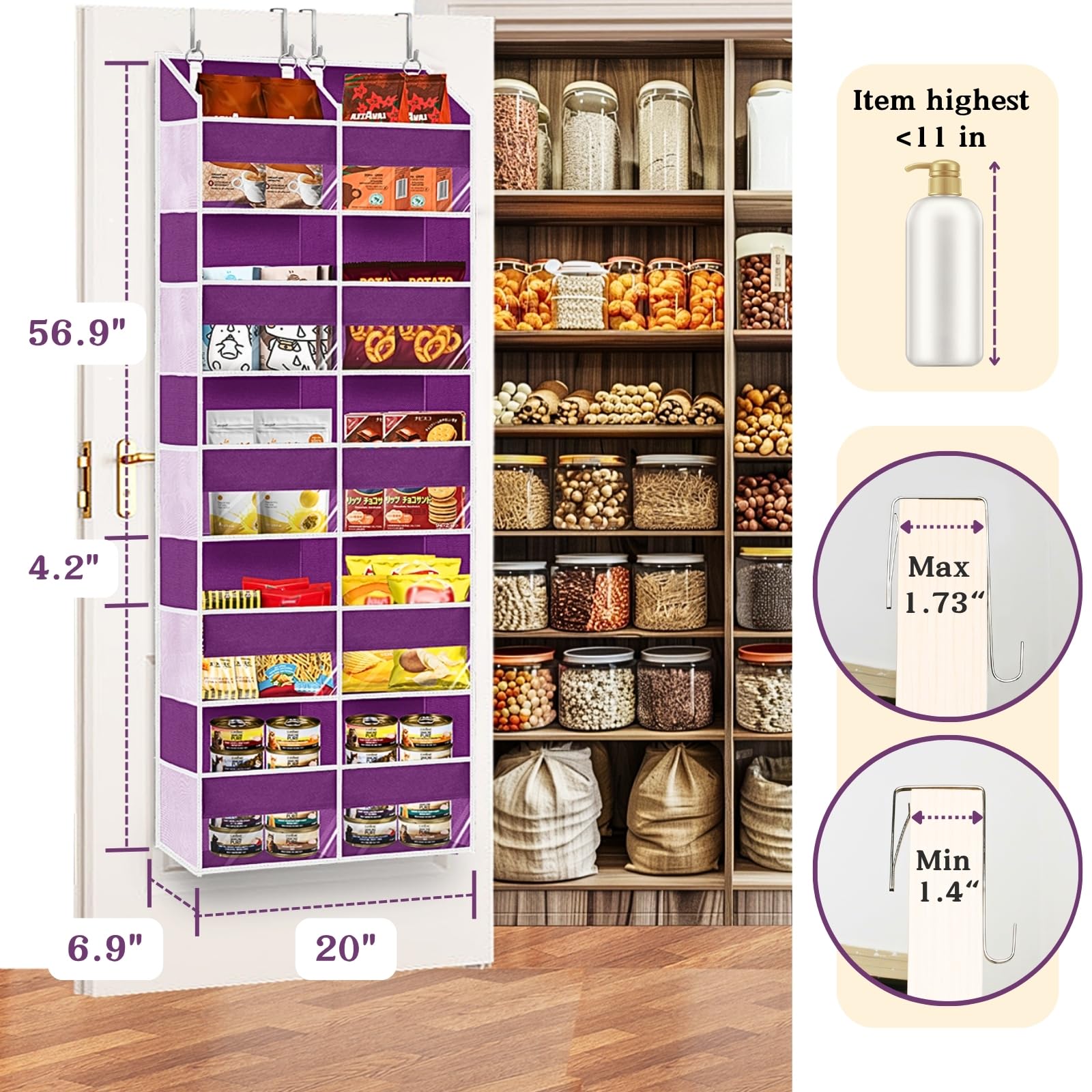 Ofiray-Home door organizer with 4 hooks providing sturdy support on standard doors