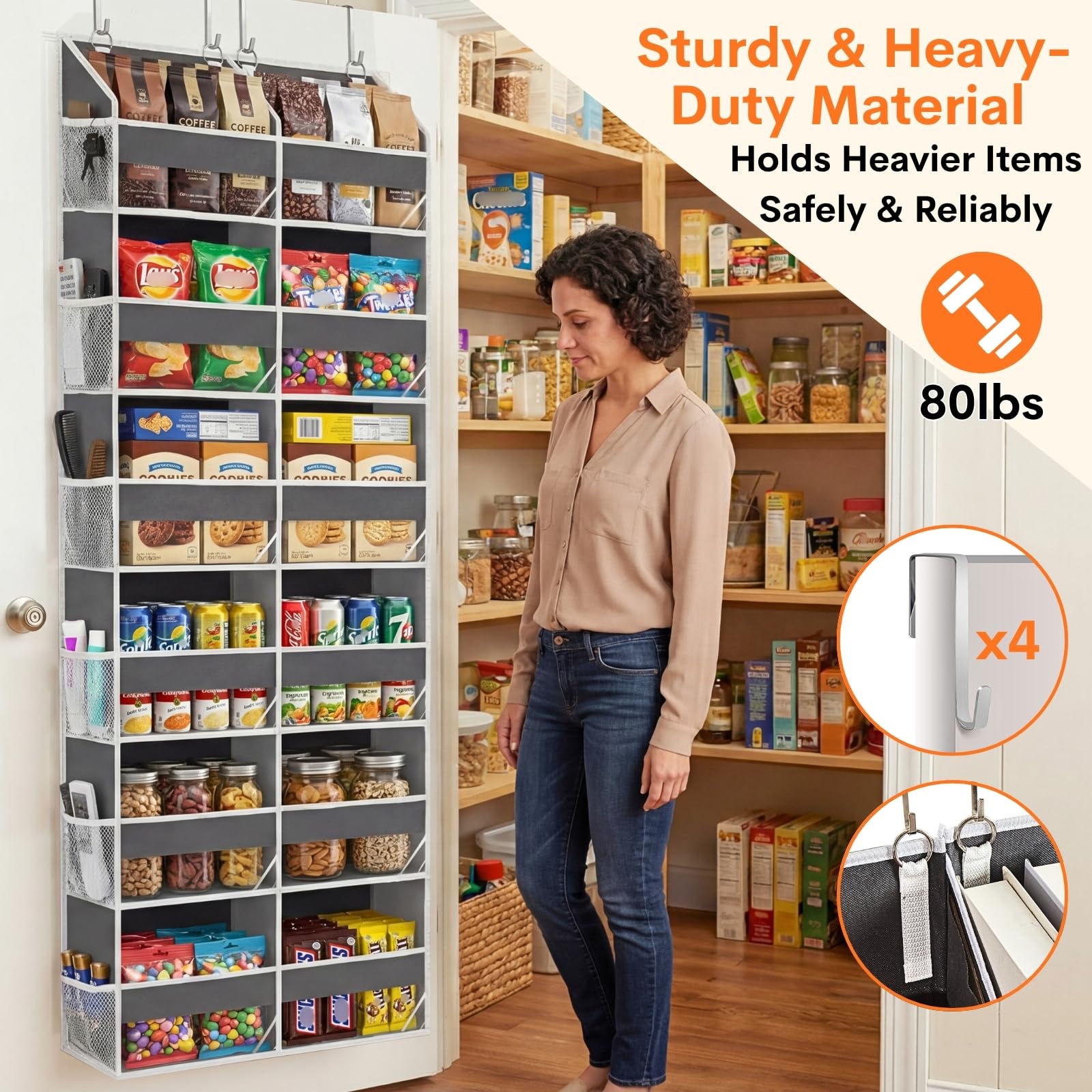 Ofiray-Home organizer features four hooks and twelve mesh pockets for quick access.