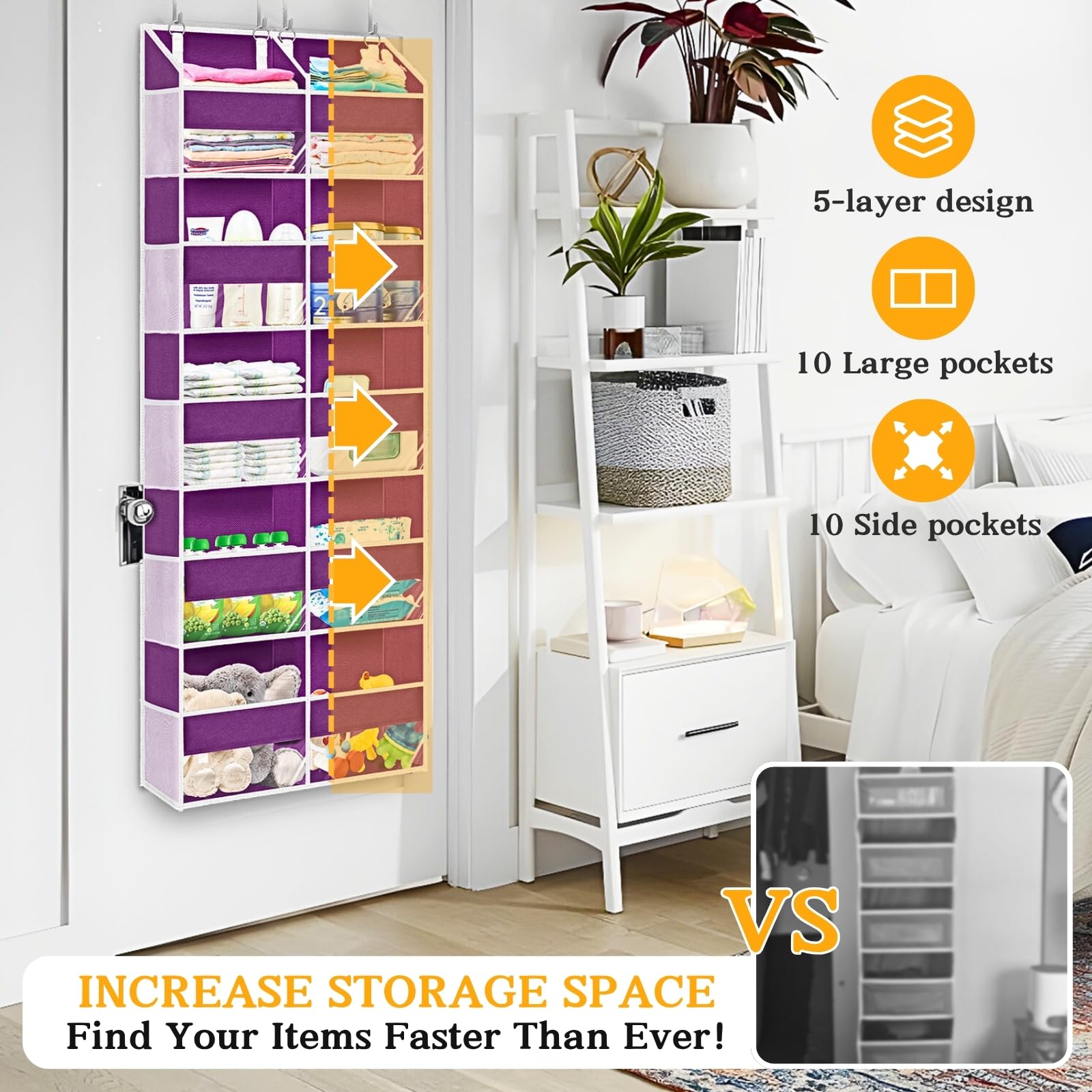 Ofiray-Home door storage with 10 compartments for small space organization behind doors