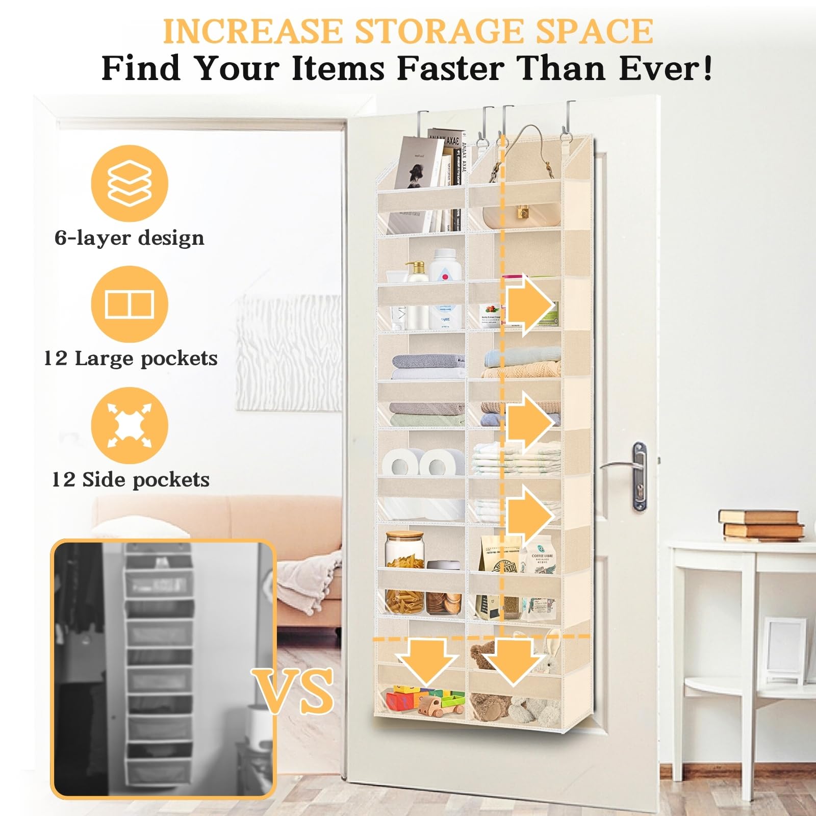 Ofiray-home door storage with 12 compartments visible for quick access