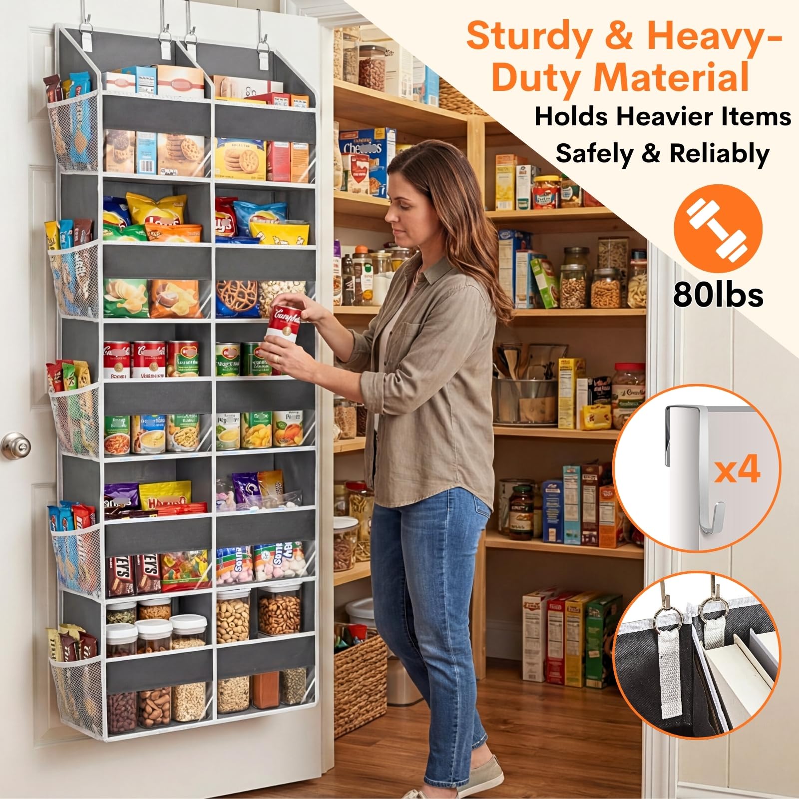 Ofiray-Home organizer showing four hooks and ten mesh pockets for quick access