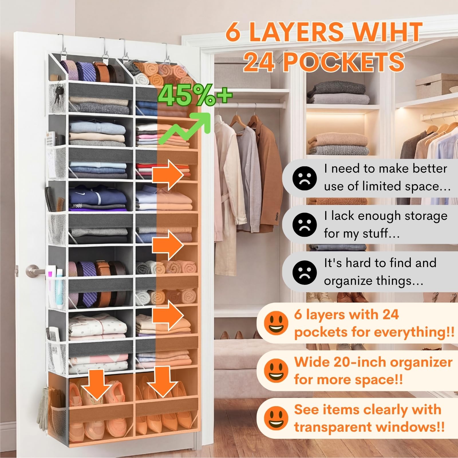 Ofiray-Home 80lb capacity behind-the-door storage provides sturdy support for heavier items.