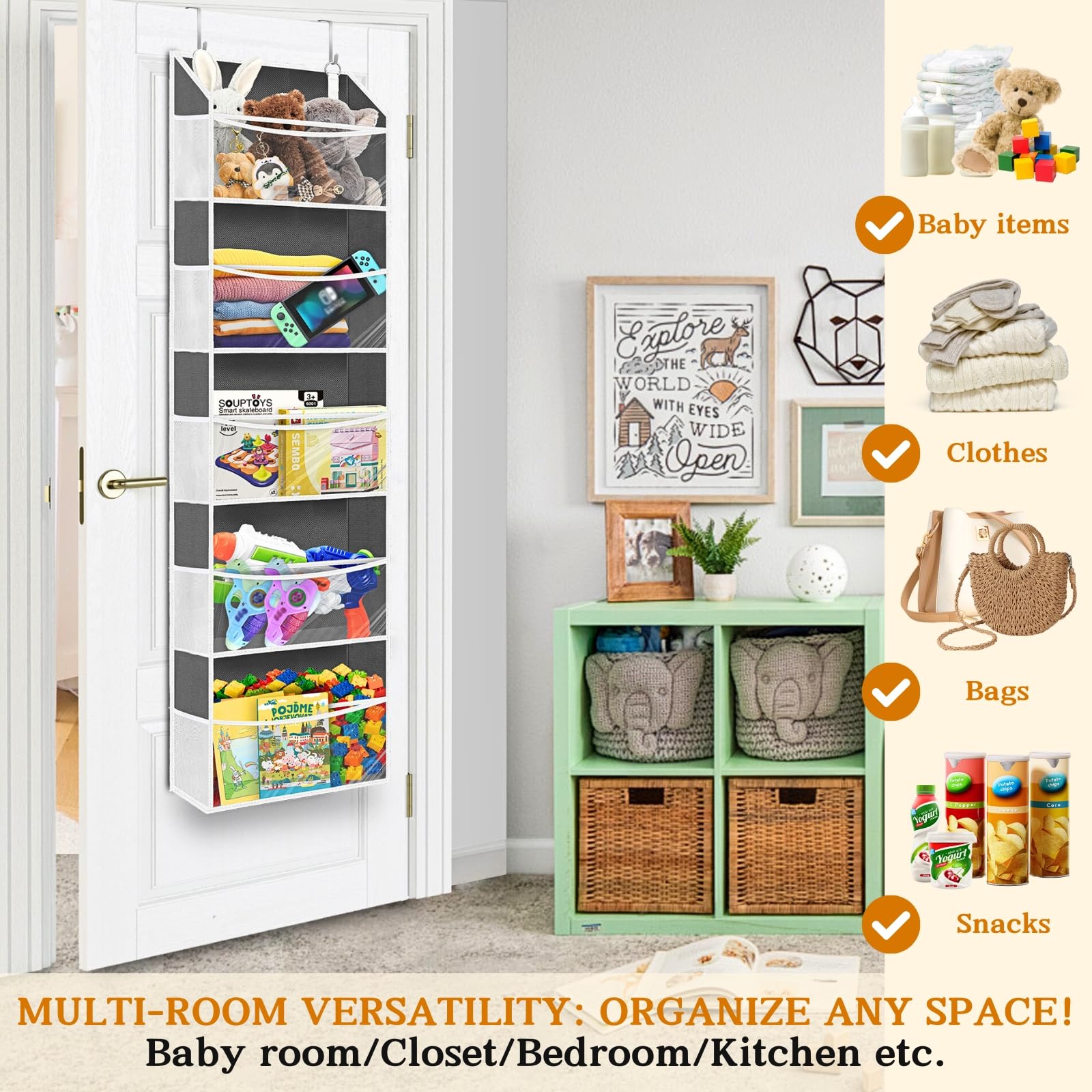 Ofiray-home over-door organizer ideal for nursery, dorm, and shared spaces