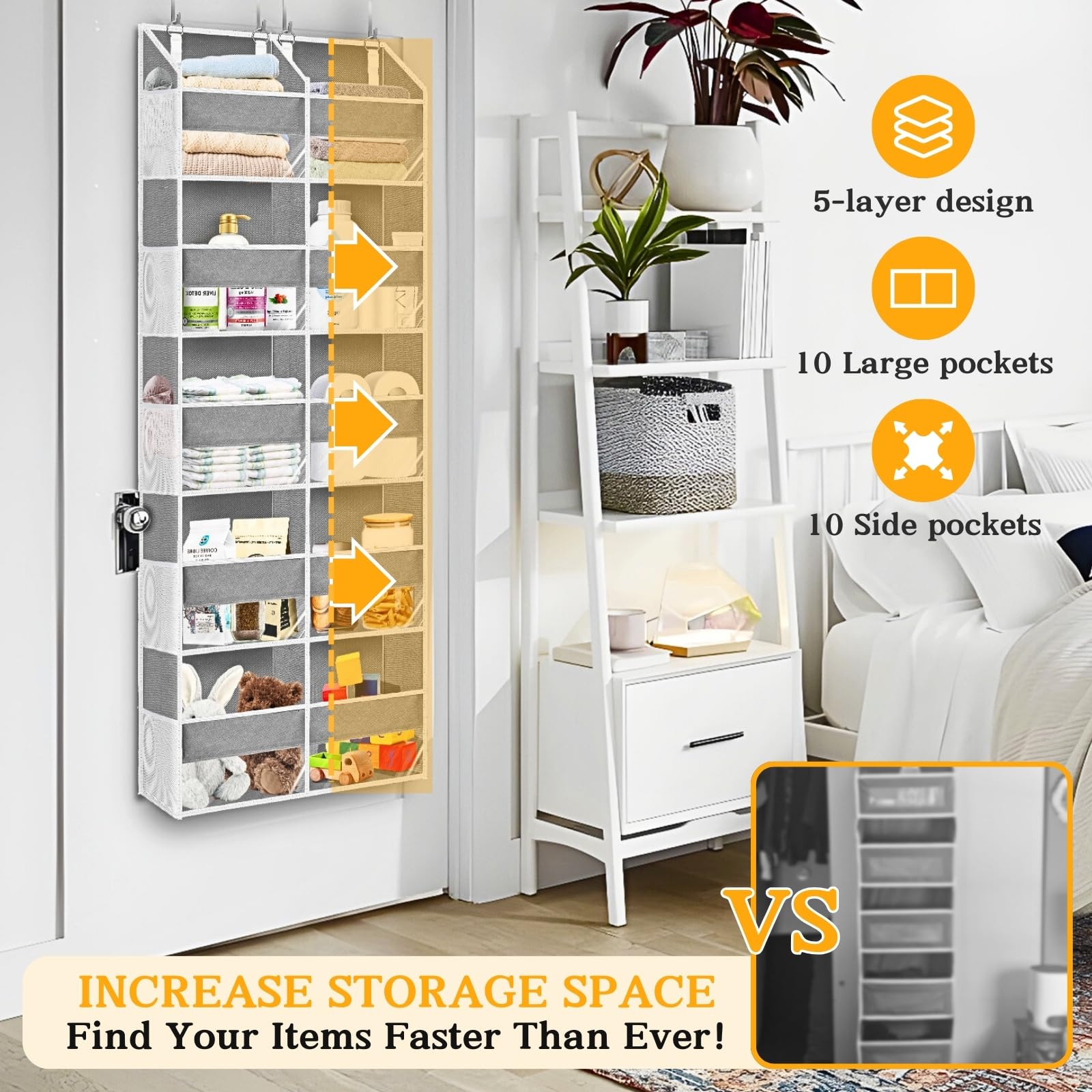 Ofiray-Home organizer shows 10 mesh side pockets for small items within easy reach.