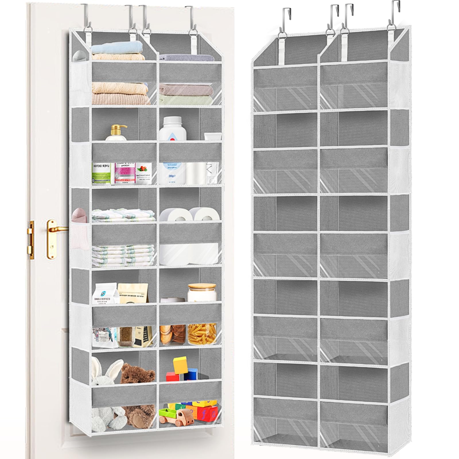 Ofiray-Home over-the-door organizer with 5 tiers and front pockets keeps toys organized.