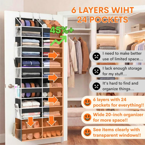 Ofiray-Home over-the-door storage showing 12 compartments for shoes, diapers, and essentials.