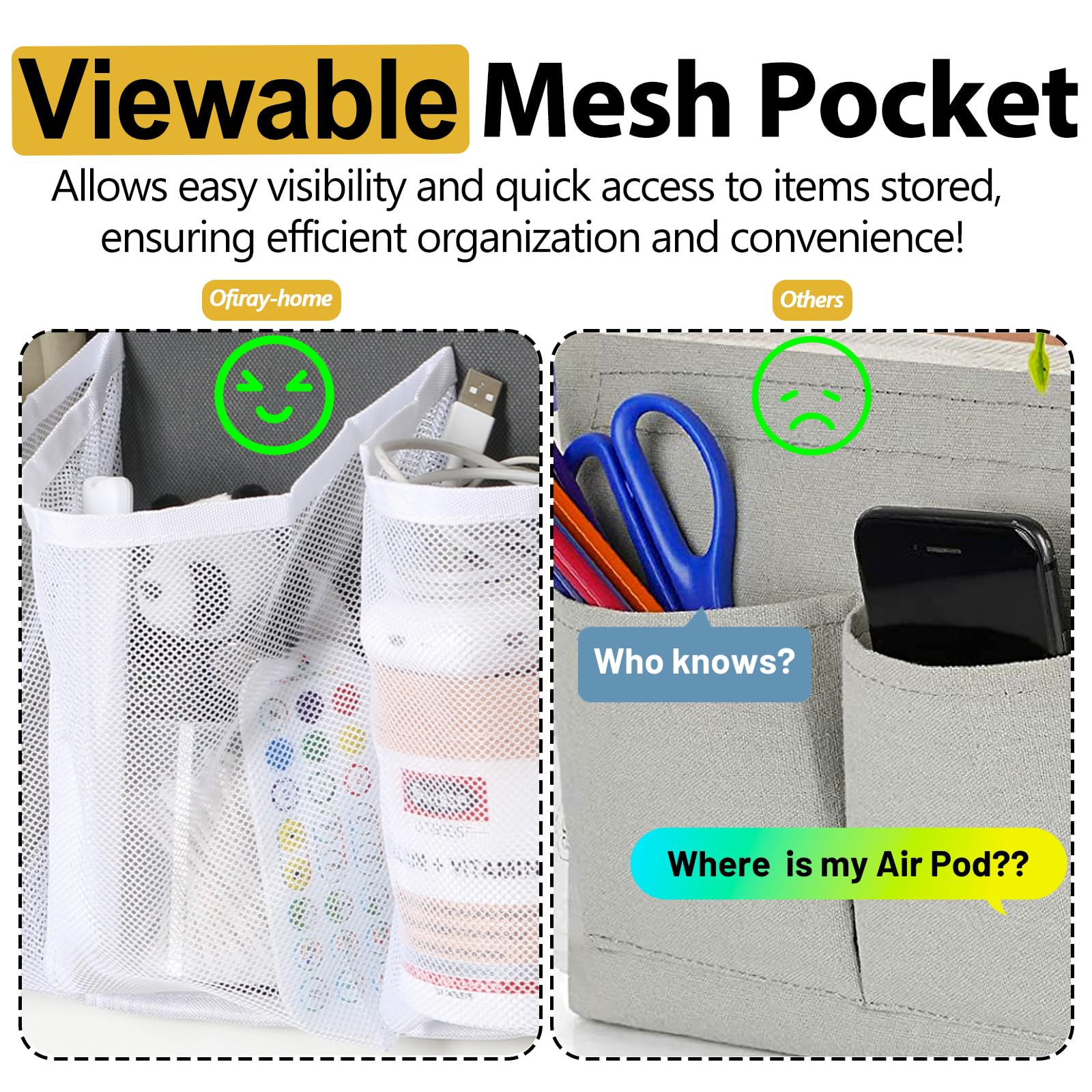 Ofiray-home large-pocket design offers spacious storage for books, cables, and small items.