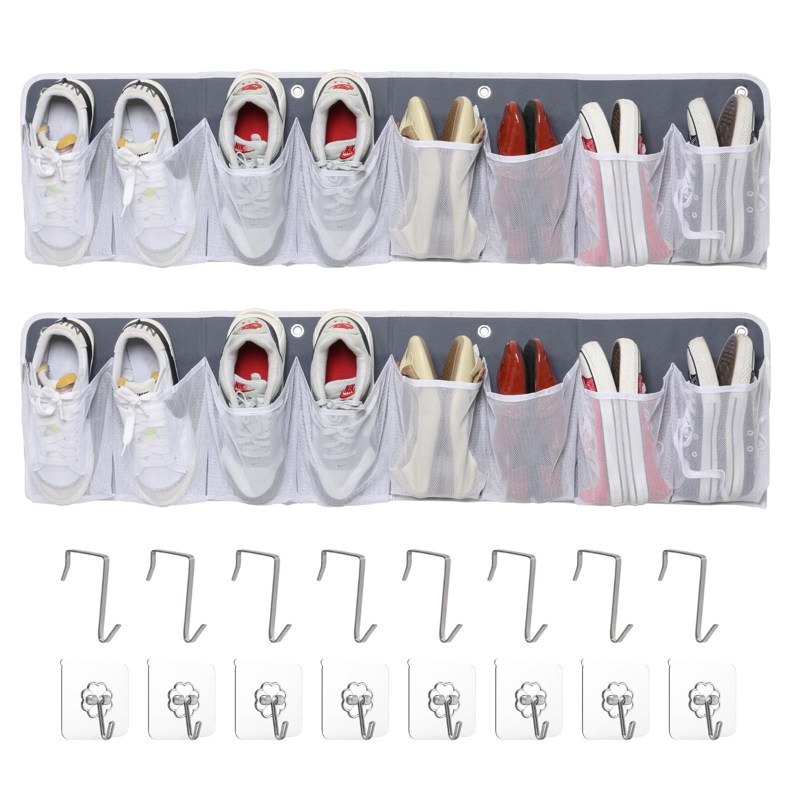 Ofiray-home RV shoe storage bedside 16-pocket wall mount keeps shoes neatly organized on bed rails.