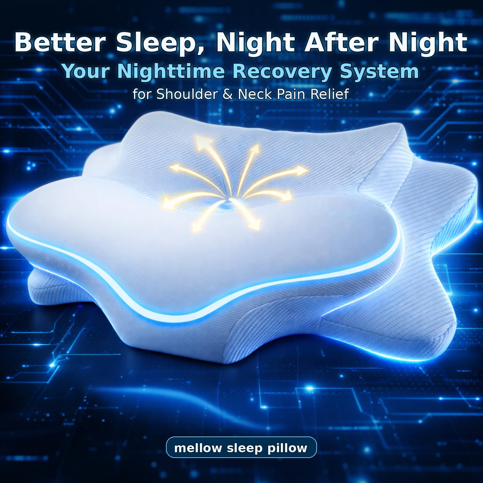 ofwaterstroll memory foam neck pillow with ergonomic contour for steady spinal alignment.