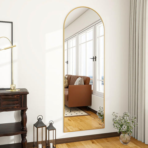 OGCAU aluminum-frame gold mirror offers a slim, elegant focal point.