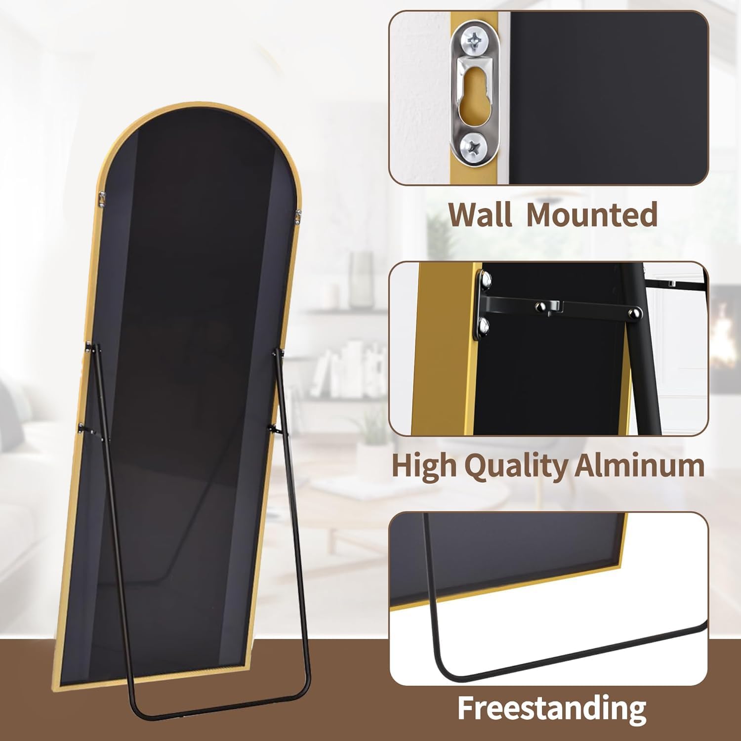 OGCAU freestanding or wall-mount mirror supports versatile placement.