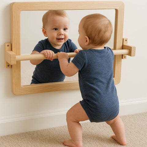 Ogears Montessori mirror encourages visual exploration during baby mirror play.