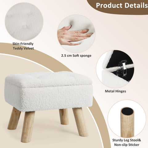 OGEMXU entryway ottoman cream offers extra surface and storage on demand.