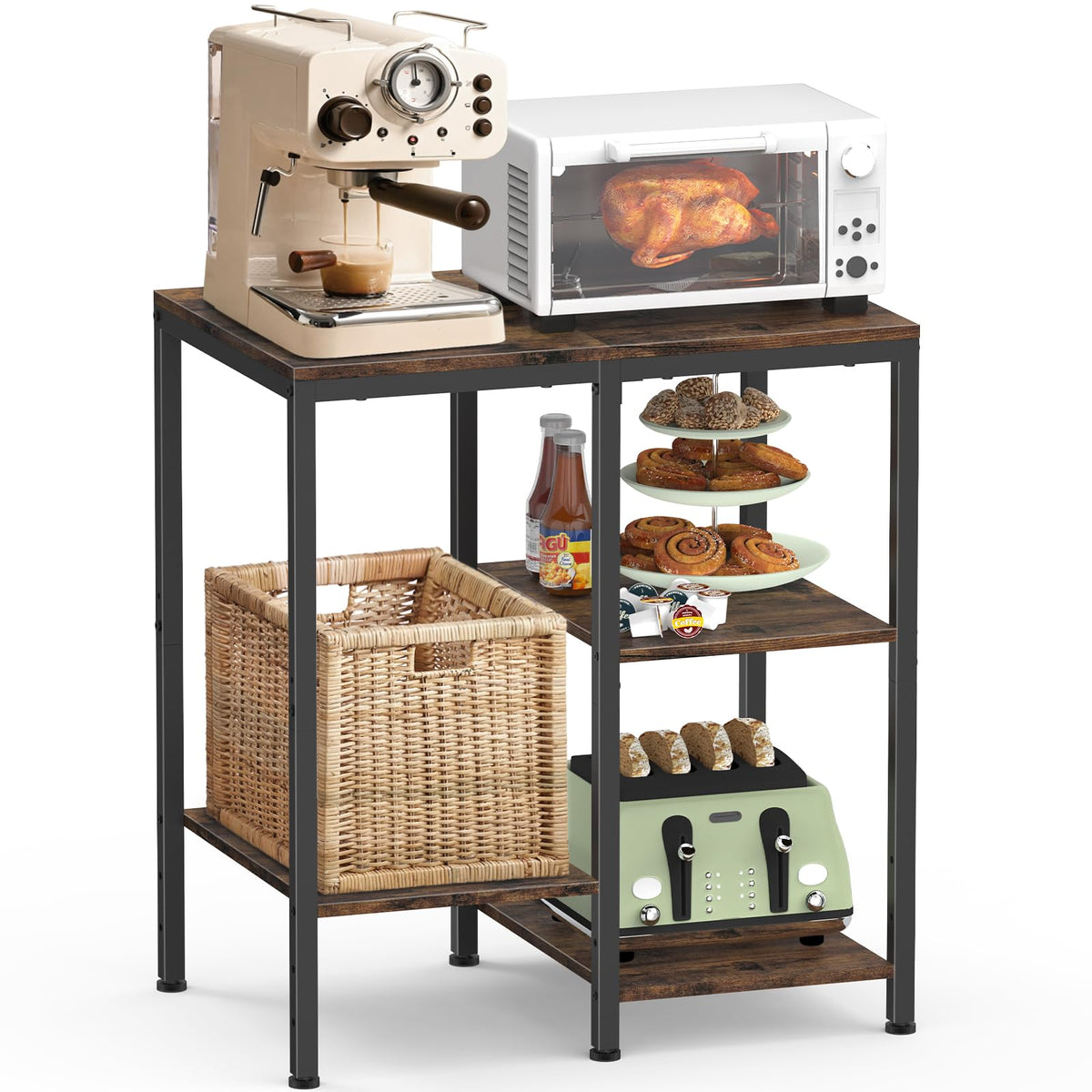 OGEMXU kitchen microwave stand 4-tier design keeps appliances neatly organized.