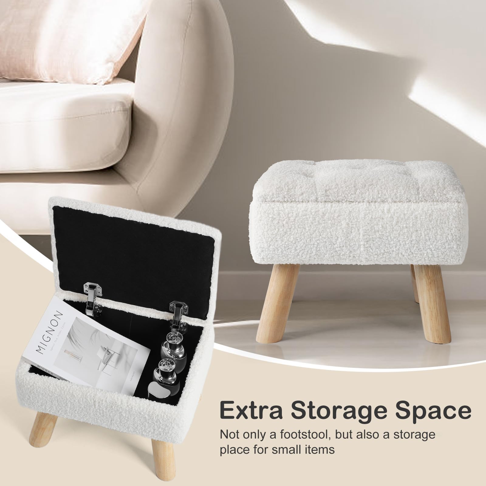 OGEMXU rectangular footstool cream fits small spaces while adding seating.