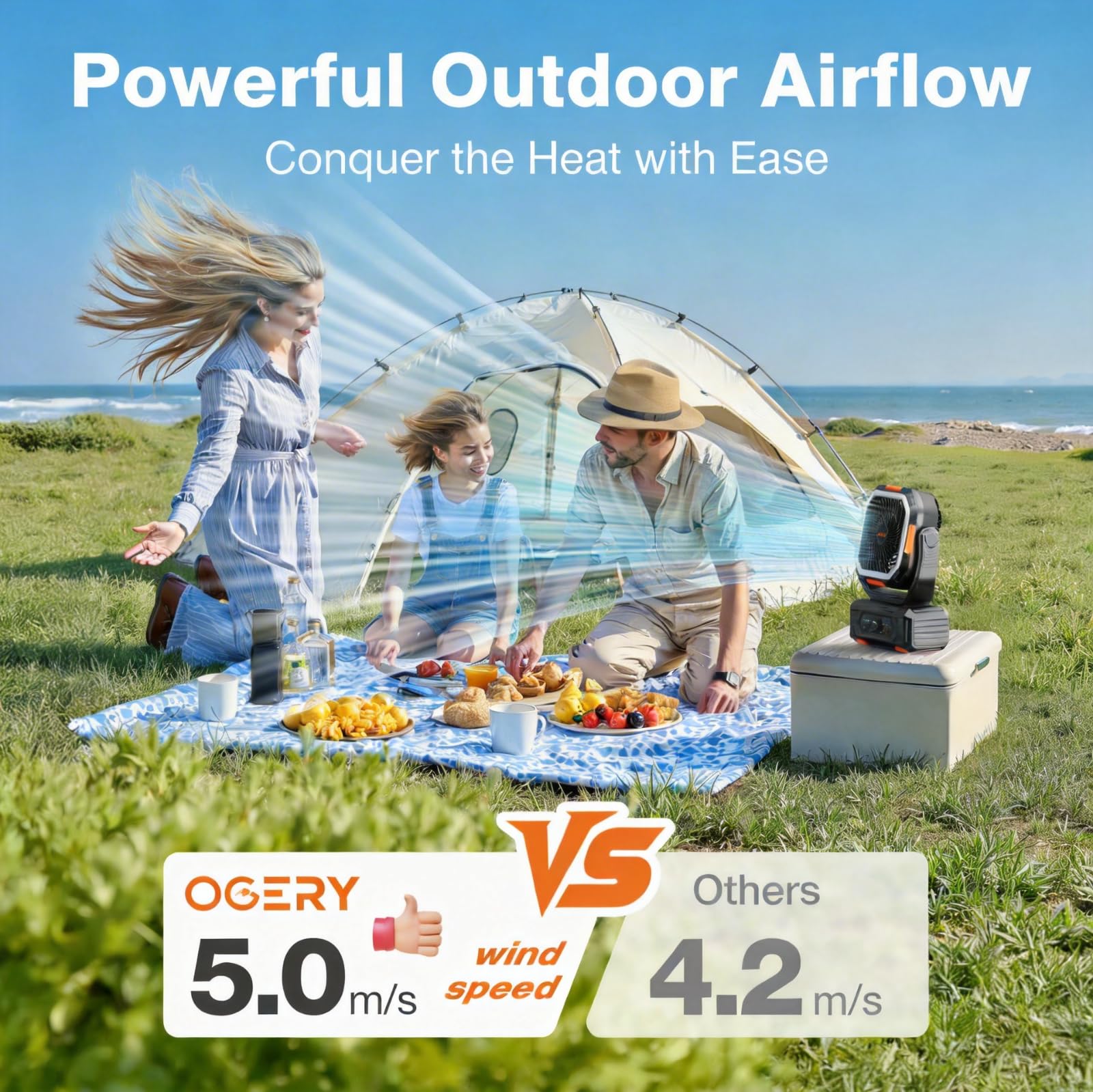 Stepless speed control on the OGERY camping fan for precise cooling