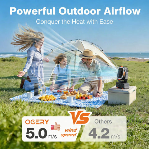 Stepless speed control on the OGERY camping fan for precise cooling
