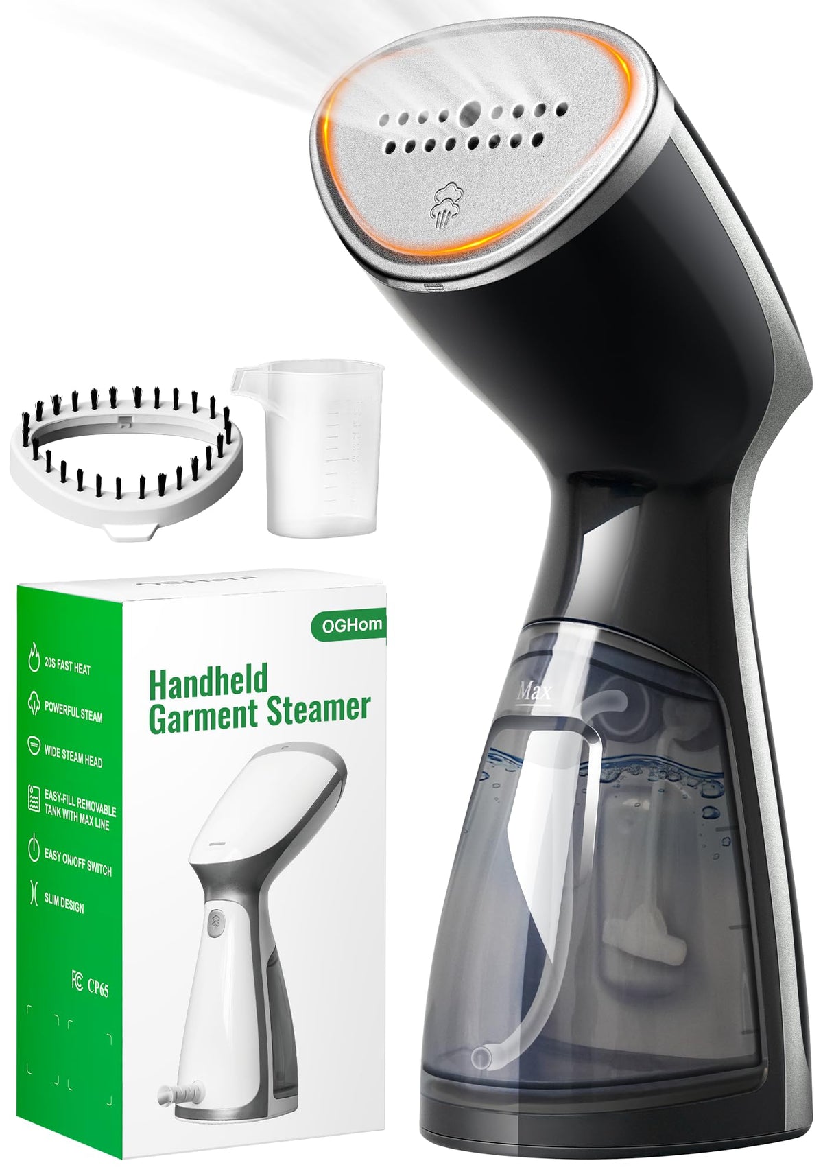 OGHom Portable Steamer front view highlights compact travel-ready design.