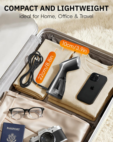 OGHom Portable Steamer in travel bag for on-the-go refresh.