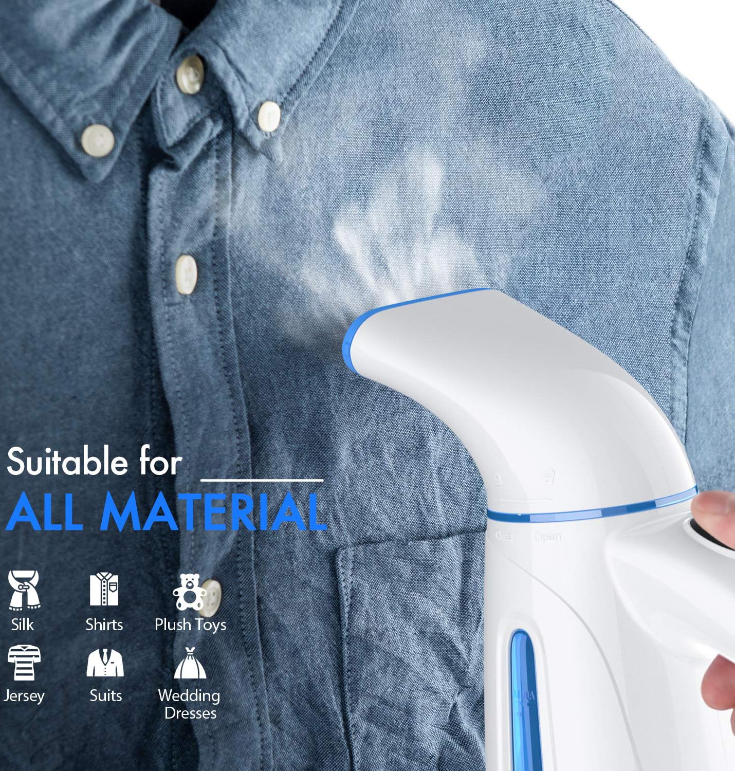 OGHom steamer-700w-power, delivers strong steam to smooth fabrics efficiently.