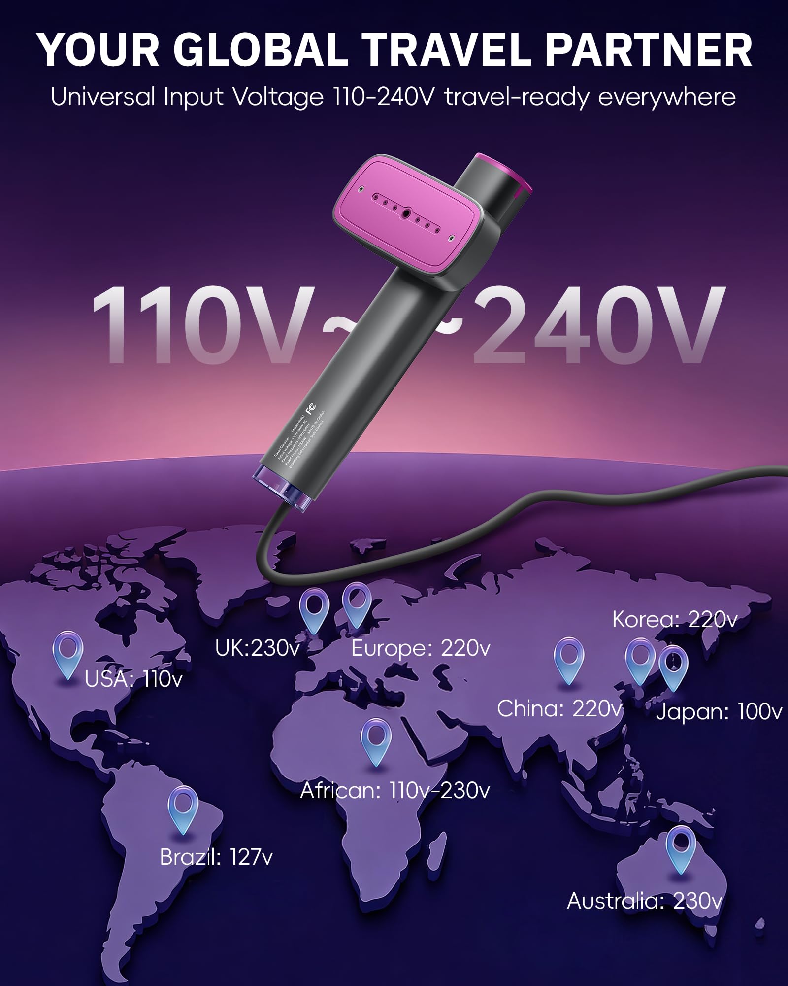 OGHom Steamer global voltage 110-240V supports travel across regions.