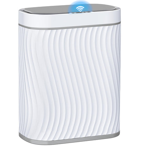 Ogikey bathroom trash can with automatic lid shown closed, offering hands-free open-and-close convenience.