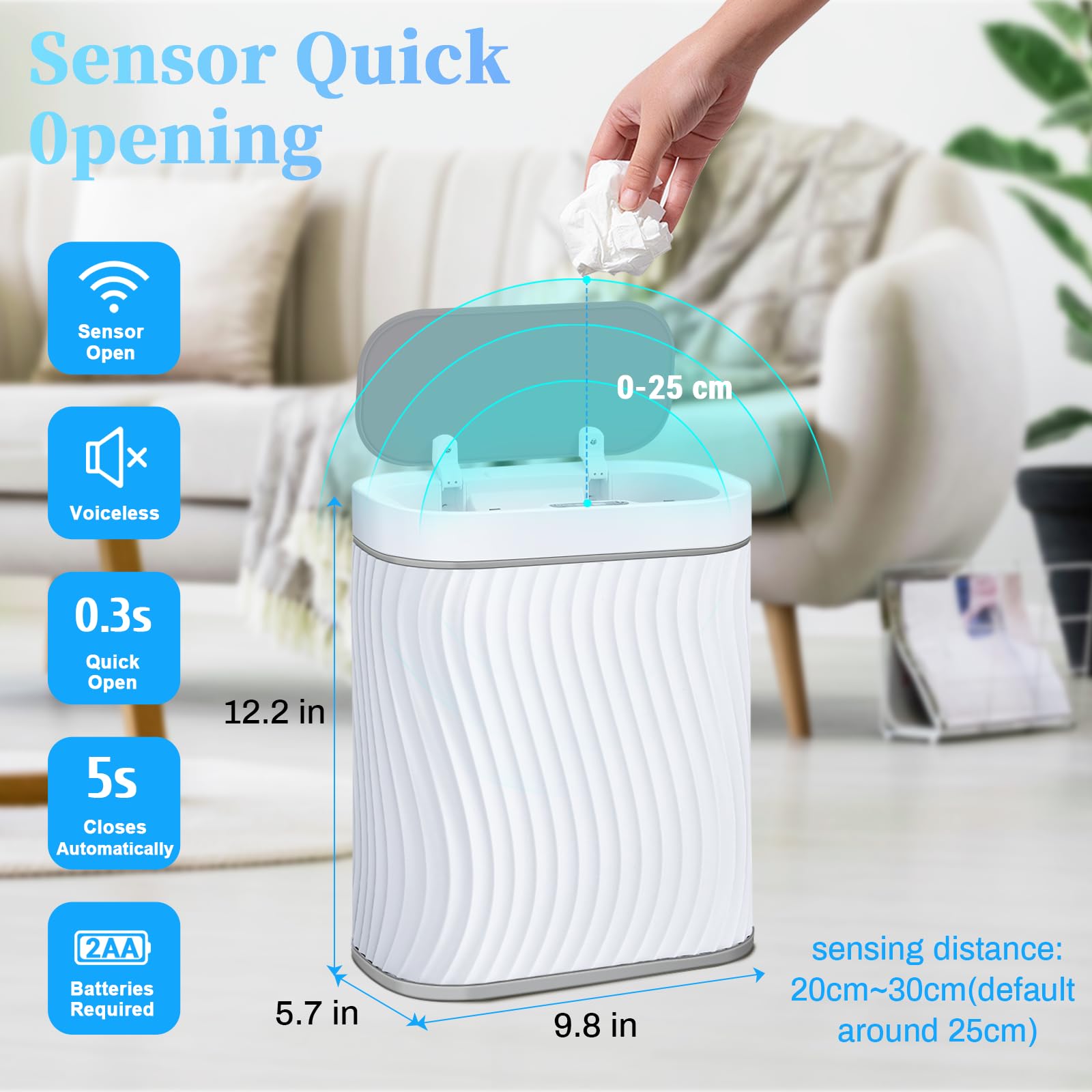 Ogikey trash can sensor area enables touchless operation for improved hygiene in any room.