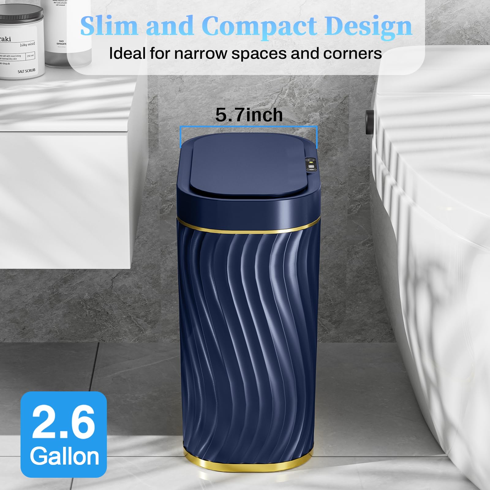 Ogikey IPX5 waterproof trash bin resists splashes and humidity.
