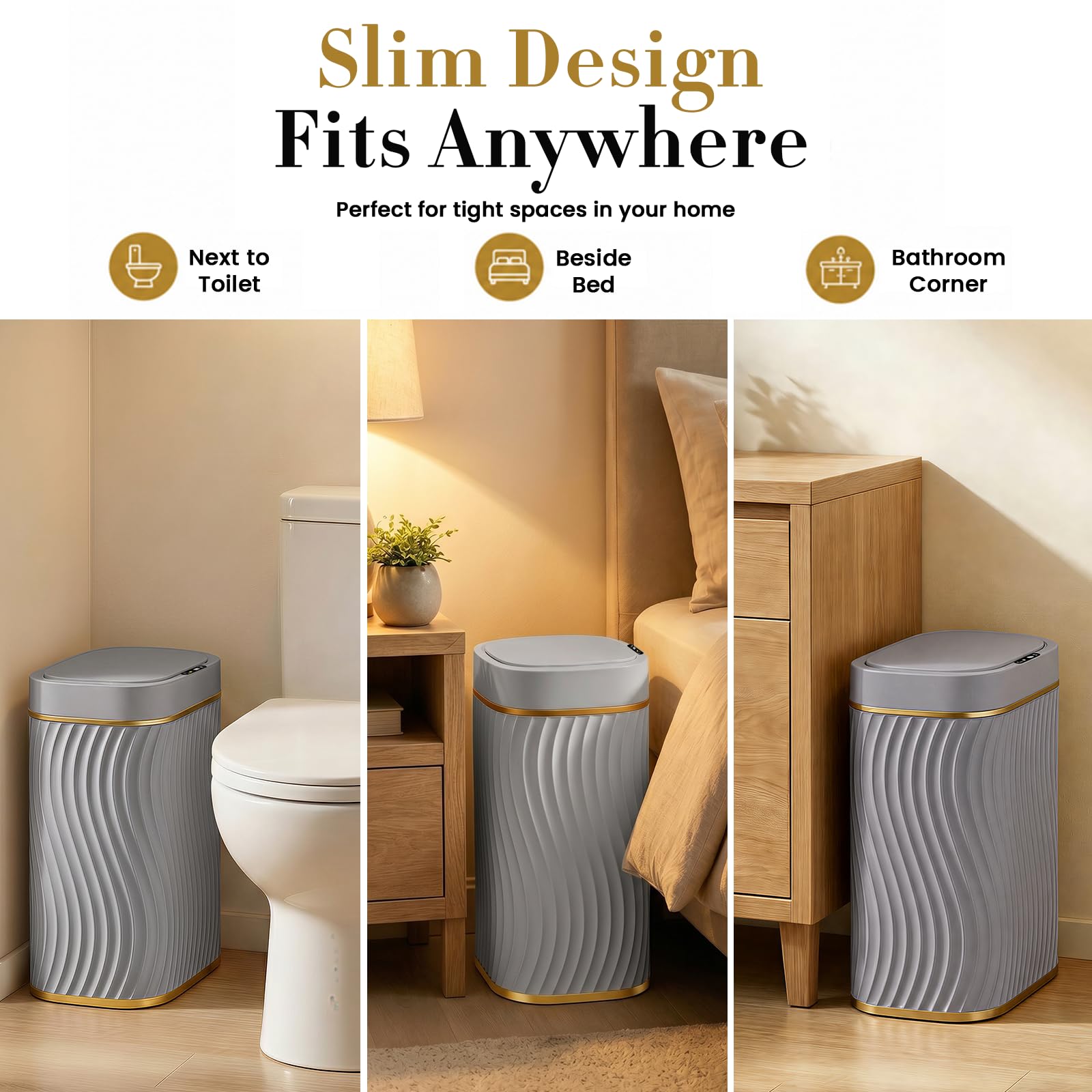 Ogikey modern oval trash bin with wave design adds style.