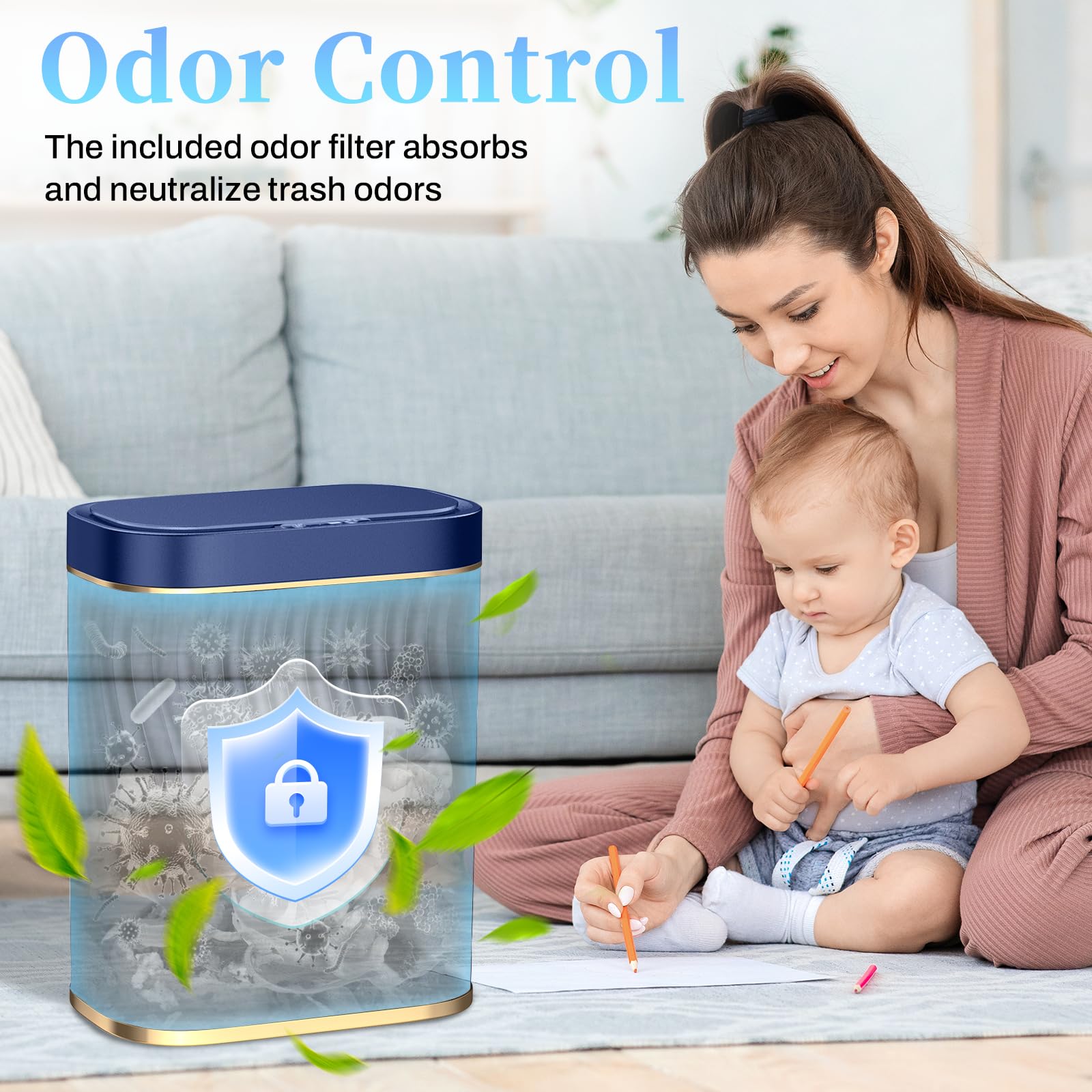 Ogikey modern oval trash bin complements decor and saves space.