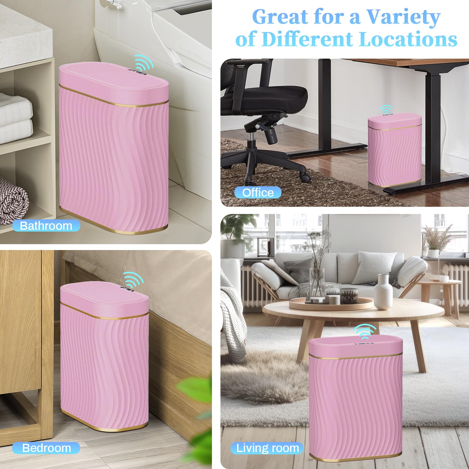 Ogikey trash can with wave stripes provides anti-slip stability.