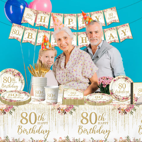 OGMOGKW 80th birthday banner with rose gold lettering for festive photos.