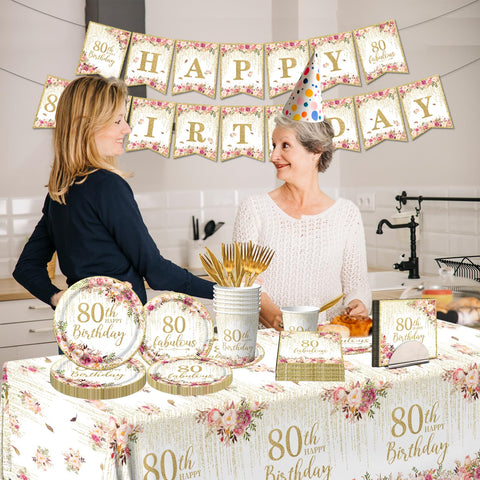 OGMOGKW 80th birthday napkins with rose gold pattern for cohesive tablesetting.