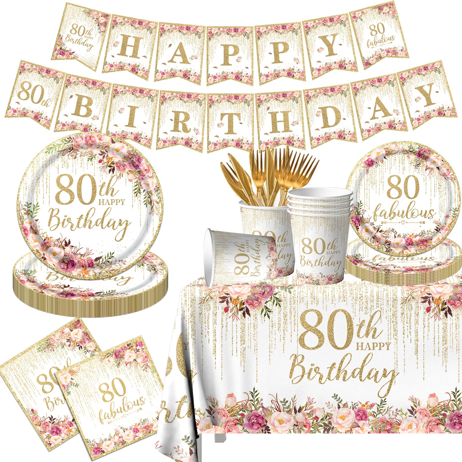 OGMOGKW 80th birthday plates with rose gold accents for elegant celebrations.