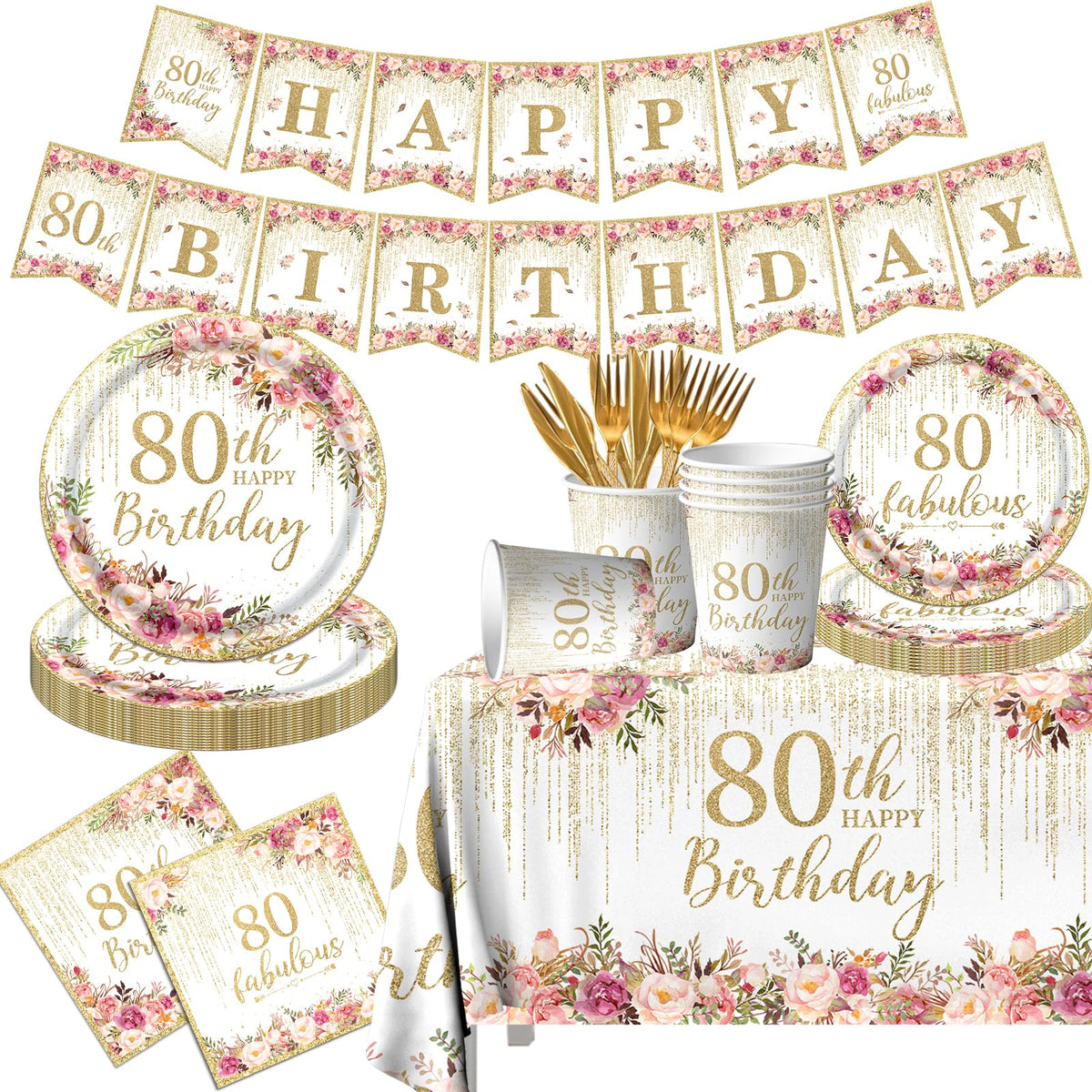 OGMOGKW 80th birthday plates with rose gold accents for elegant celebrations.