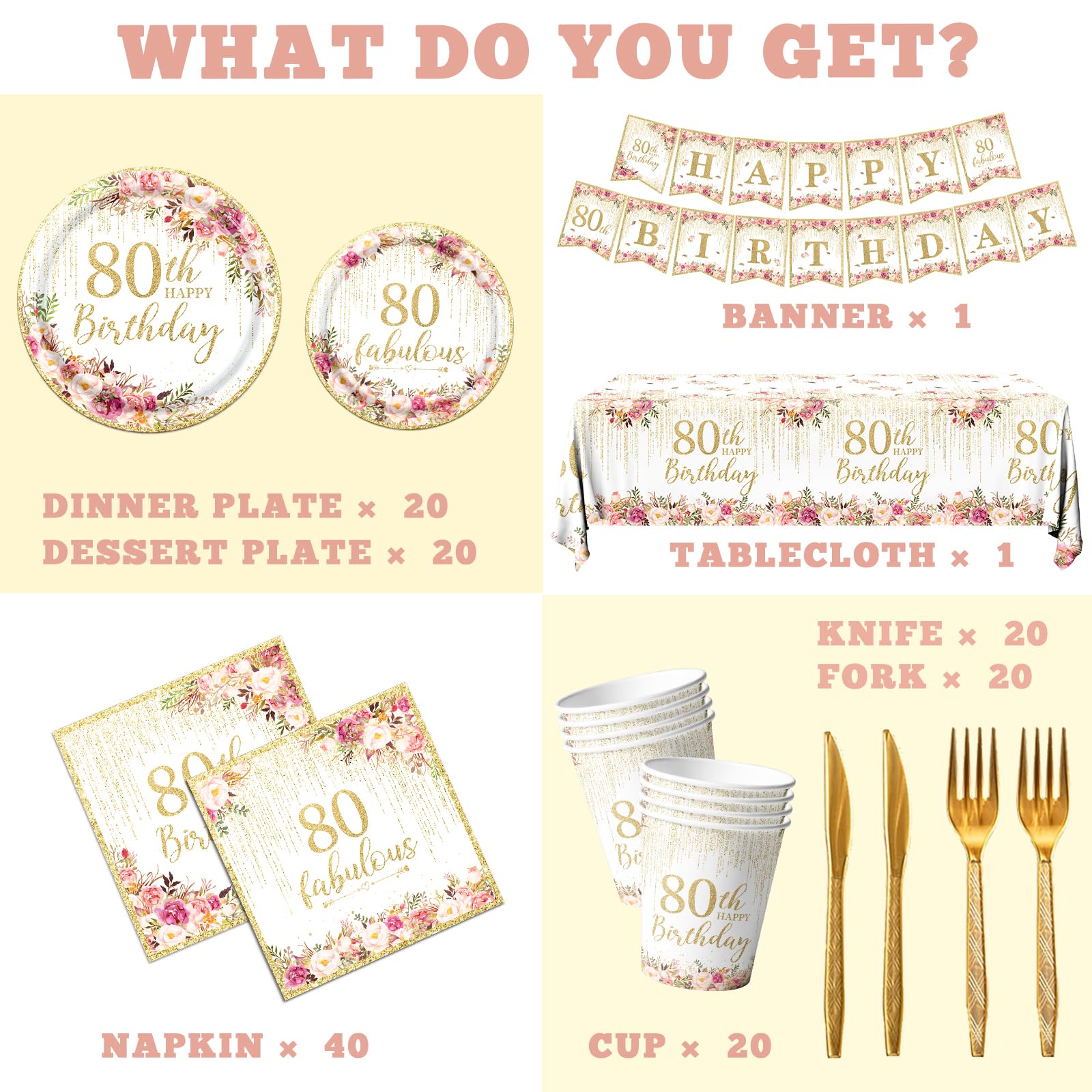 OGMOGKW 80th birthday tablecloth in rose gold finish for a polished look.