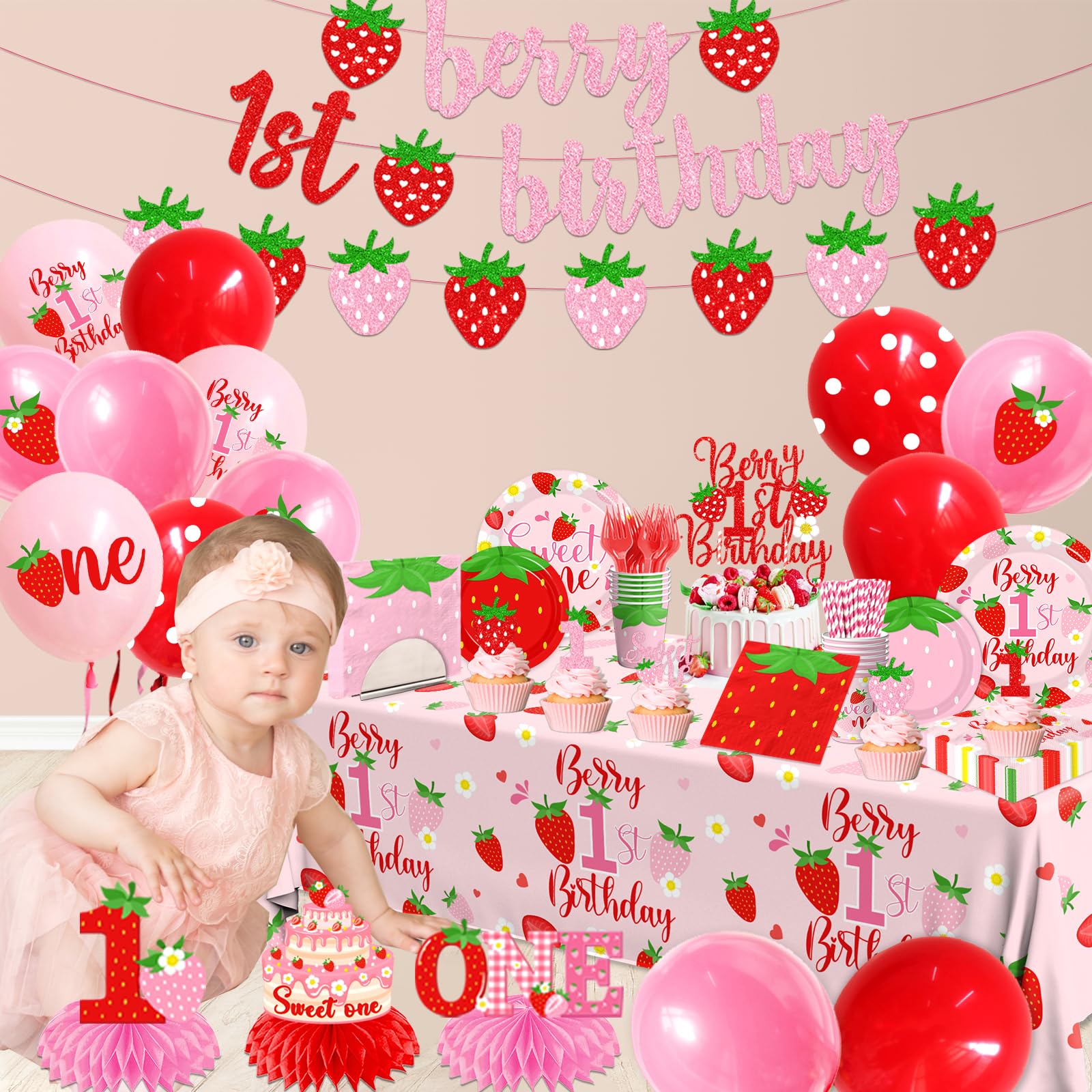 OGMOGKW berry first birthday tablecloth 87x51 inches for quick setup