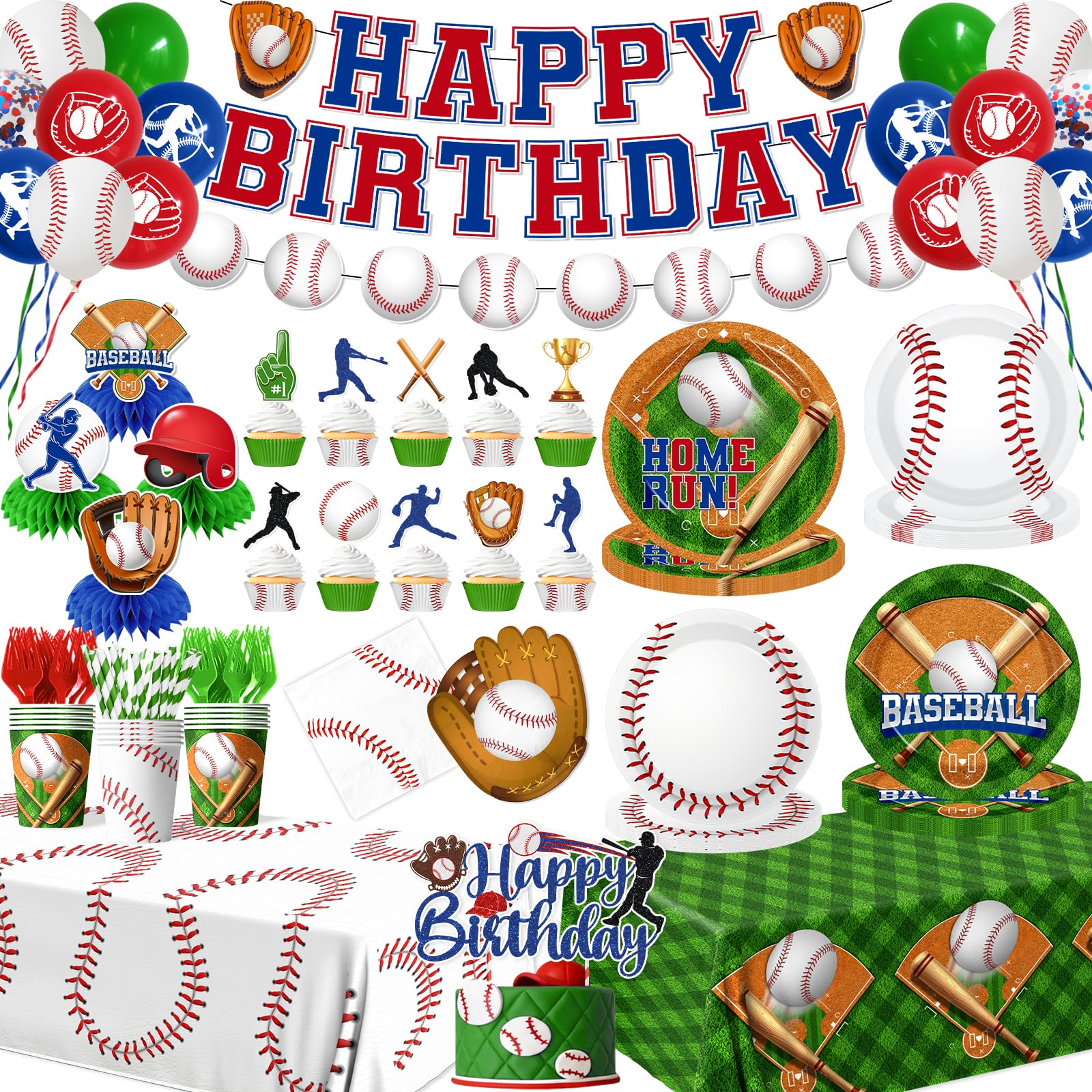 OGMOGKW baseball happy birthday banner for a vibrant party backdrop