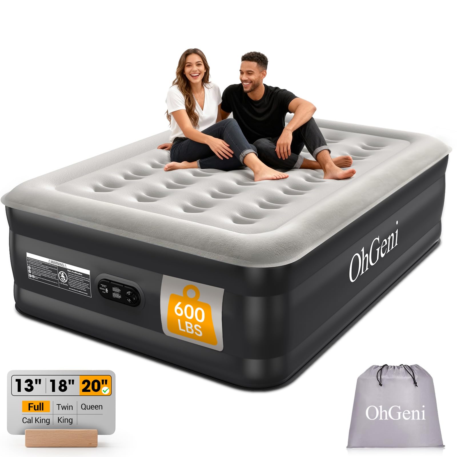 OhGeni air mattress with built-in pump for quick setup and comfort