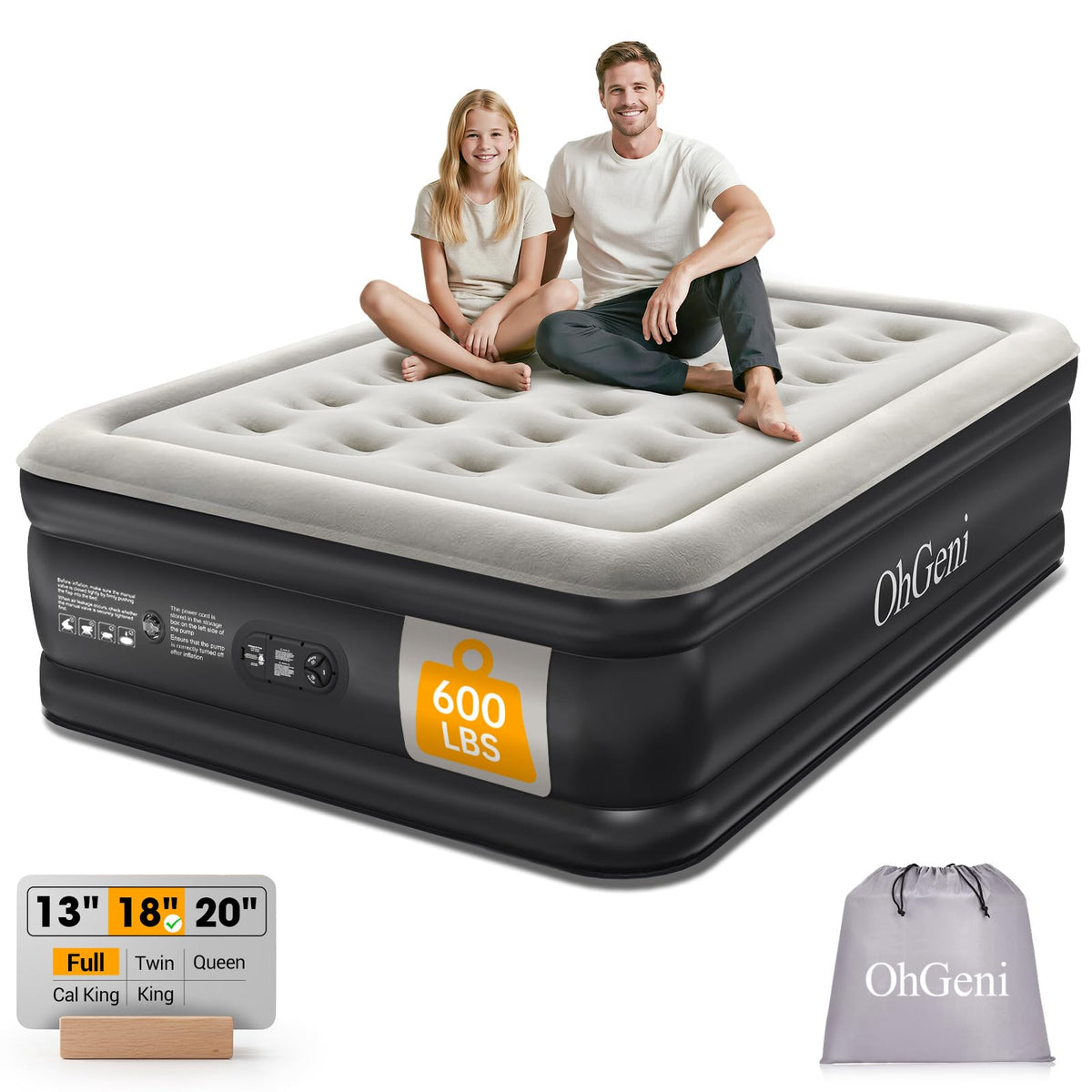 OhGeni Air Mattress Full with built-in pump in action for quick inflation