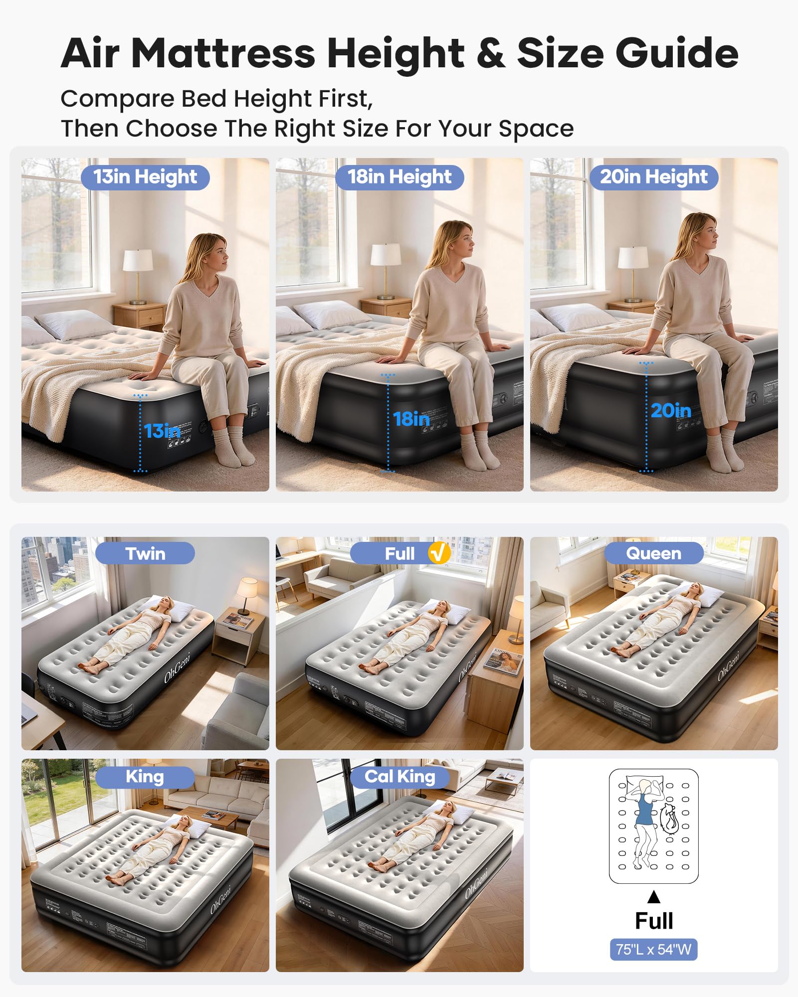 OhGeni air mattress full camping-ready and guest-room friendly