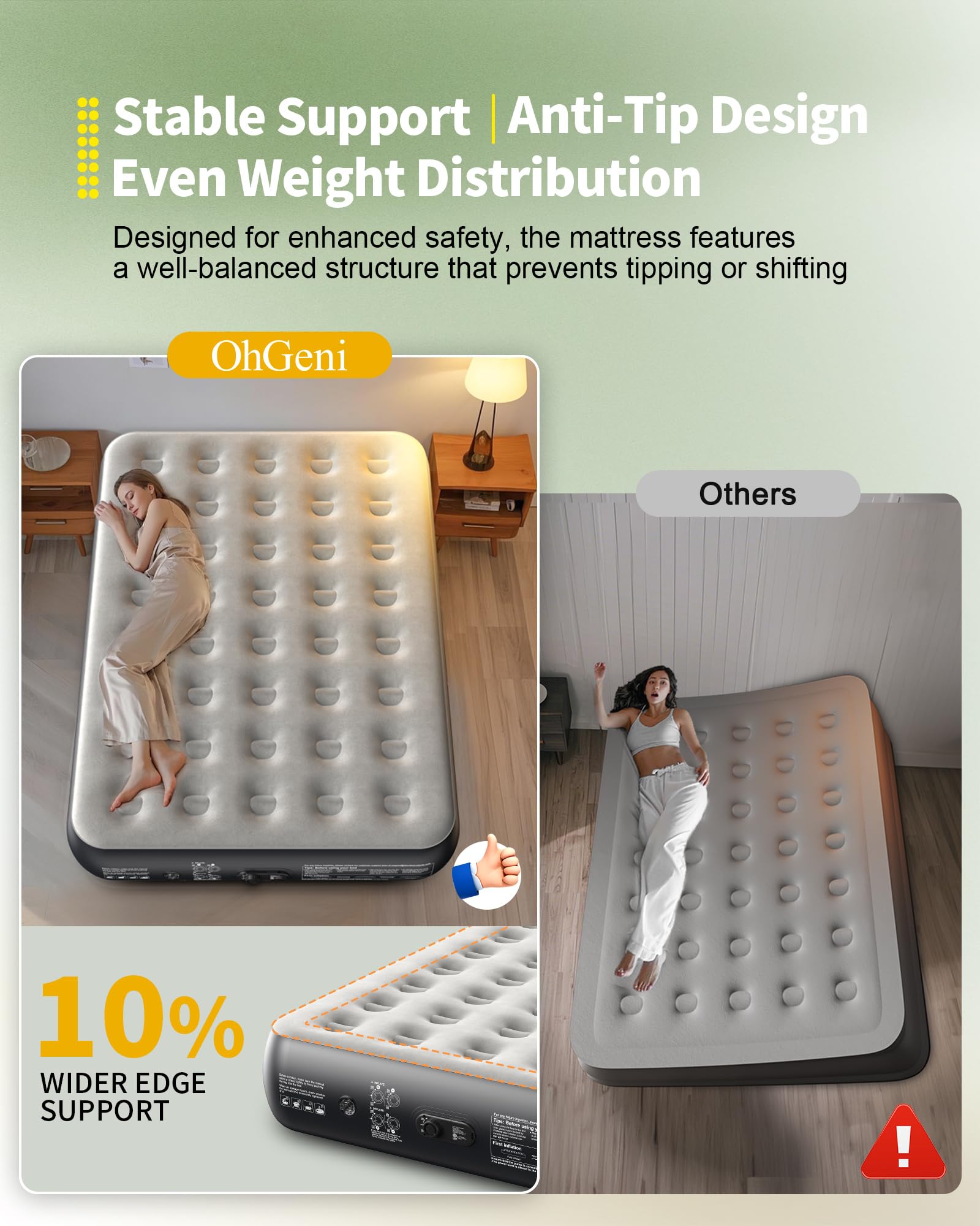 OhGeni air mattress full full-size 75x54 inches for versatile spaces