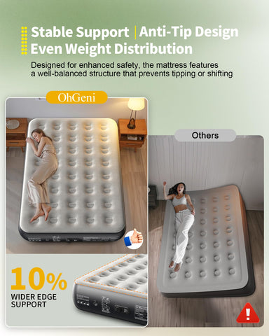 OhGeni air mattress full full-size 75x54 inches for versatile spaces